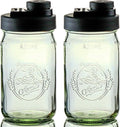 Brewing America Glass Mason Jar Pitcher with Lid - Azure Standard Jars, 1 Quart (32 oz) with Black Wide Mouth Pour Lid, for Smoothie, Boba Cup, Sun Tea, Cold Coffee Glass Tumbler, 2-Pack