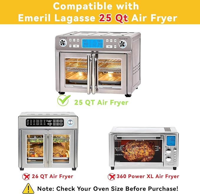 Crumb Tray Replacement for Emeril Lagasse 25 Qt Air Fryer, Drip Tray with 4 Pack Reusable Oven Liners Replacement Part Accessories for Ninja DT251 DT501