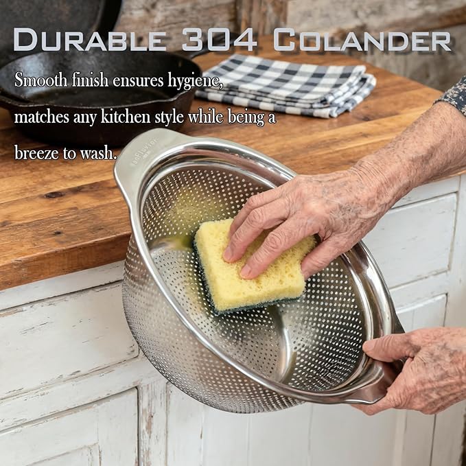 2 PCS Stainless Steel Colander, 3.5 QT 18/8 Stainless Steel Strainer, Colander for Kitchen Made of SUS304 Stainless Steel with Handle for Veggie Fruit Rice Pasta, Easy to Clean
