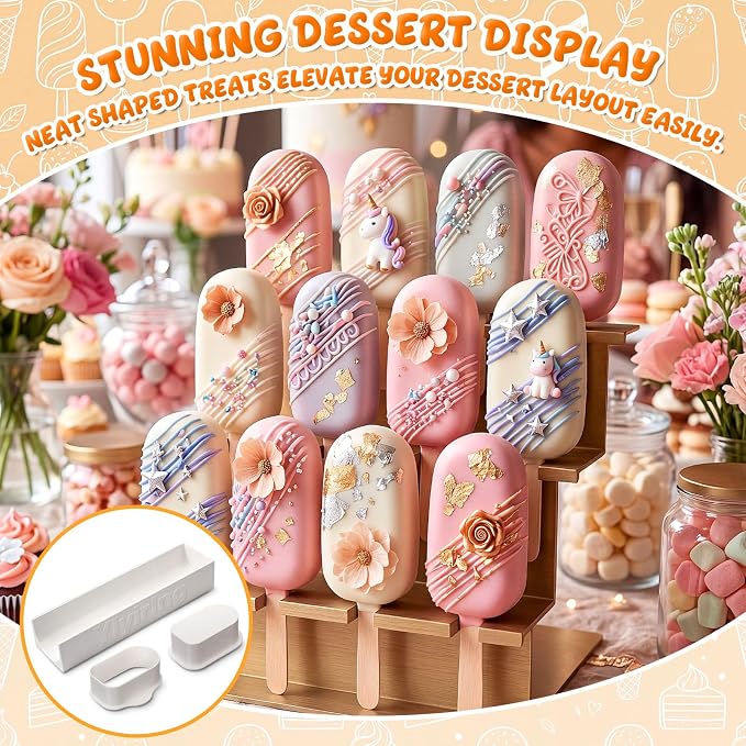 3in Cakesicle Cutter with 9in Tray, Cakesicle Mold Set with 100 Sticks, 100 Bags and 100 Ribbons, Baking Tools for Home Baking, Birthday Parties, Wedding Desserts(White,3in,Single Slot)