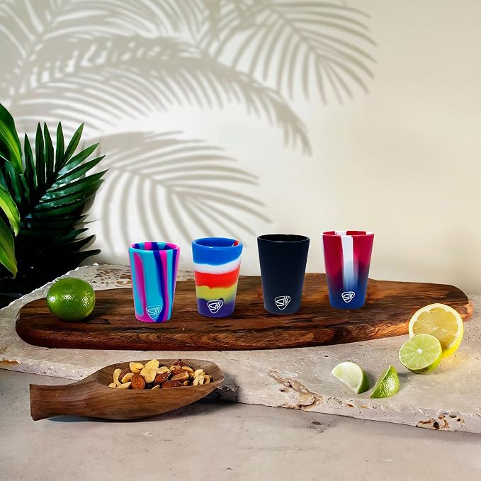 Silipint 1.5oz Silicone Shot Glasses – Pack of 2 Unbreakable, BPA-Free, Non-Toxic, Dishwasher & Freezer Safe Cups – Colored Shot Glasses for Cold Beverages, Cocktails, Travel, Party (Classic Black)