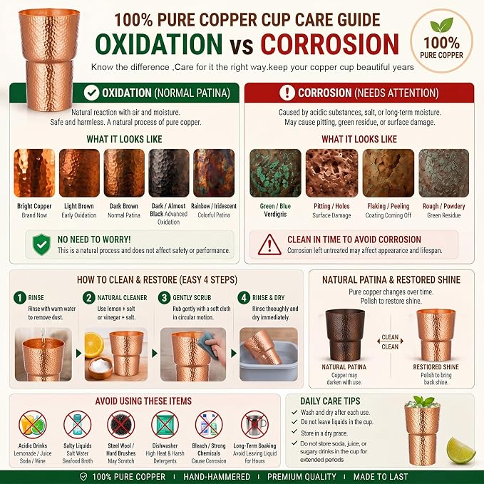 Willinglong 2 Pcs 100% Pure Copper Cup Tumblers 24 oz Handcrafted Hammered Copper Cups, Ayurvedic Health Benefits Drinking Vessel for Family Health Water, Cocktails, Iced Tea Glasses(Novel)