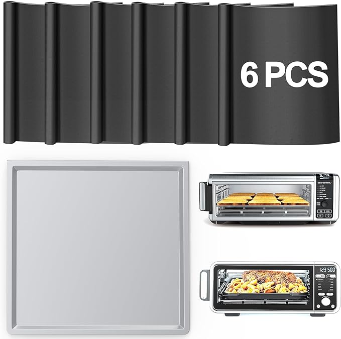 Crumb Tray Replacement for Ninja Foodi SP101 SP151 SP201 SP301 Air Fryer Oven, with 6 Pack Silicone Oven Mats for Flip Toaster Oven Parts, Air Fryer Accessories for Ninja Digital Countertop Oven