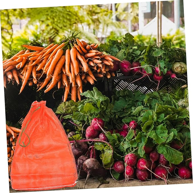 ULTECHNOVO 50pcs Mesh Tote Bag Drawstring Reusable Mesh Produce Bags Net Storage for Fruits Vegetables