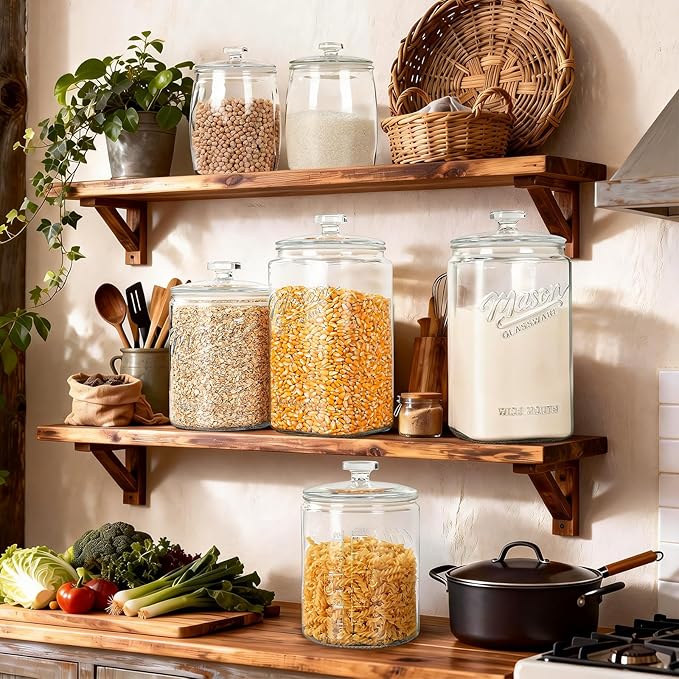 1 Gallon Glass Cookie Jar with Airtight Lid, Large Wide Mouth Mason Jar for Flour Sugar Container, Kitchen Canister for Candy, Coffee, Dog Treat Storage, Terrarium, Apothecary, Laundry Room, BPA Free