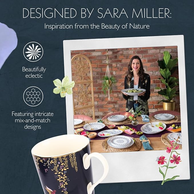 Portmeirion Sara Miller London Chelsea Mug, Navy | 12 Oz Cup for Drinking Tea, Coffee, and Hot Cocoa | Made from Fine China with Gold Detail | Handwash Only