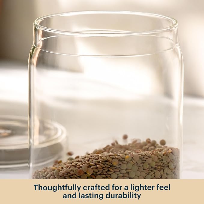 Pyrex 6-Pack Glass Canister Set - Lightweight Dry Food Storage Containers with Glass Lids for Kitchen and Pantry Organization