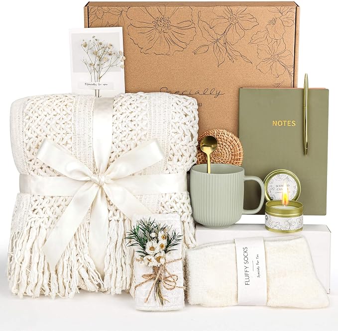 Self Care Gifts for Women, Care Package for Women, Birthday Gift Basket for Best Friend Sister Mom, Cozy Gift Set, Feel Better Relaxing Gifts for Girls