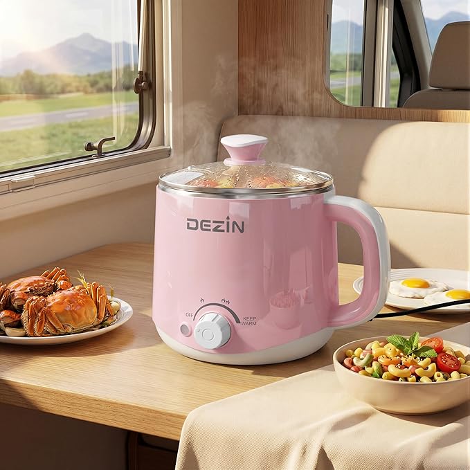 Dezin Hot Pot Electric, Rapid Noodles Cooker, Stainless Steel Electric Pot 1.6 Liter, Perfect for Ramen, Egg, Pasta, Dumpling, Soup, Porridge, Oatmeal with Temperature Control and Keep Warm Function