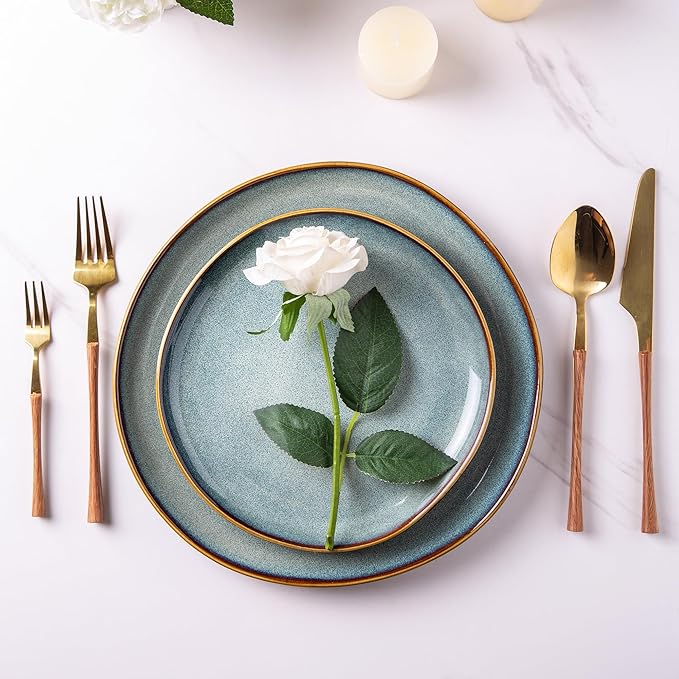 AmorArc Ceramic Dinnerware Sets,Handmade Reactive Glaze Stoneware Plates and Bowls Sets,Highly Scratch Resistant | Dishwasher & Microwave Safe Dishes Set,Service for 8 (24pc)