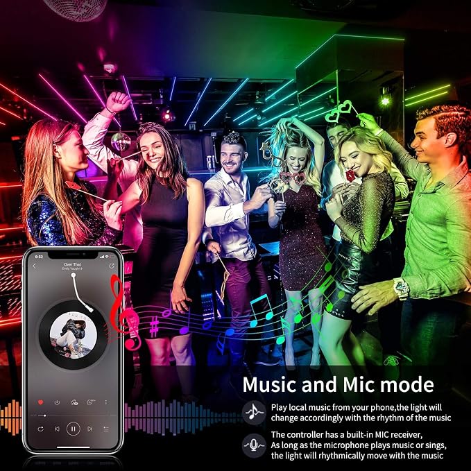 65.6ft/20M Led Strip Lights, Long Smart Music Sync 5050 RGB Color Changing Light Strip Bluetooth APP/IR Remote/Switch Box Control Rope Lights LED Lights for Bedroom,Party,Home Decoration,Festival