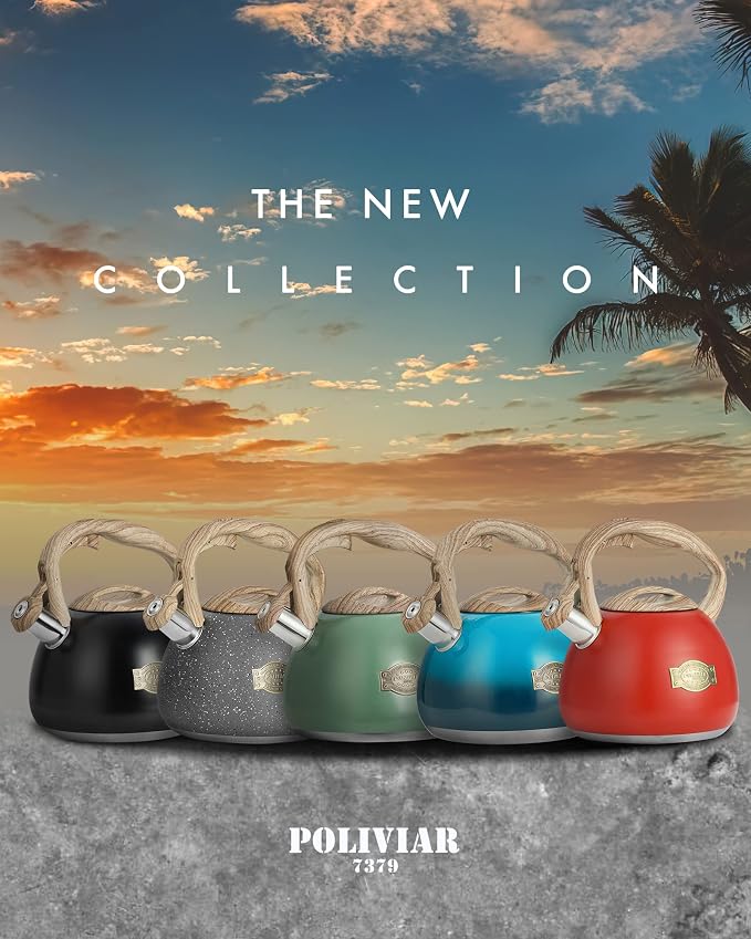POLIVIAR Tea Kettle, 2.7 Quart Stovetop Tea Kettle, Audible Whistling Teapot, Food Grade Stainless Steel for Anti-Rust, Anti Hot Handle, Suitable for All Heat Sources (JX2022-MH30)