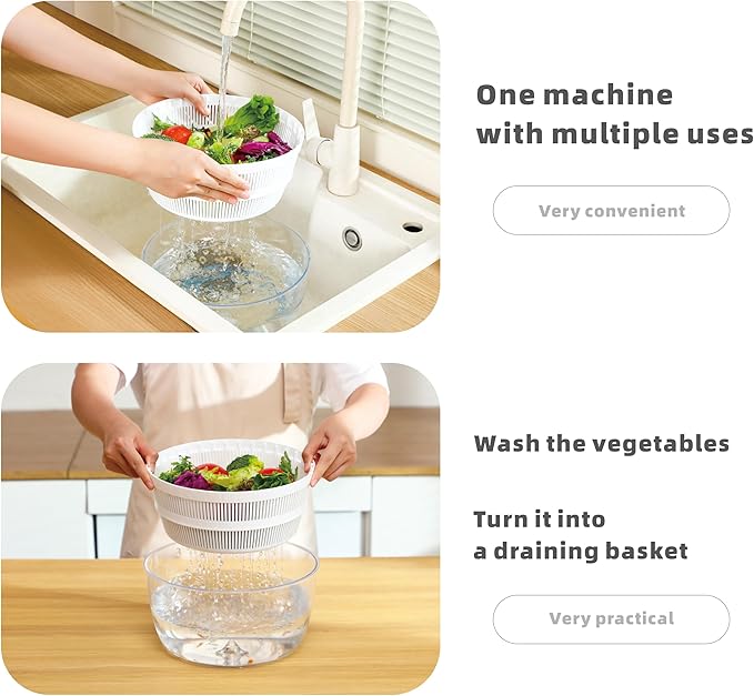Subbuteo Electric Salad Spinner 4Qt – Rechargeable Lettuce Washer & Vegetable Dryer with 2+ Month Battery Life, Type-C, Detachable Parts, Spin Dry Kitchen Gadget for Greens Herbs Berries