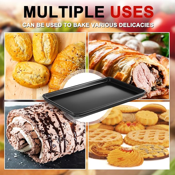 2 Pcs 13.5 Inch Grandma Style Pizza Pan Hard Rectangular Black Non Stick Sicilian Style Carbon Steel Pizza Pan Dish Pre Seasoned Bakeware Kitchenware