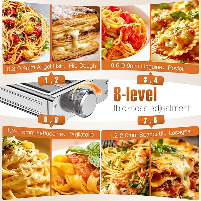 All Stainless Steel Pasta Maker Attachment 3 in 1 for KitchenAid Stand Mixer Included Pasta Sheet Roller, Spaghetti Cutter, Fettuccine Cutter Maker Accessories with 8 Thickness Settings by Fedowal