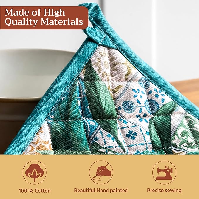 Maison d' Hermine Pot Holders 100% Cotton Heat Resistant Potholders 8" x 8" Hot Pads with Loop BBQ Cooking Baking Gifts for Mothers Day Handling Hot Pans Spring/Summer (Pack of 1, Agrume)