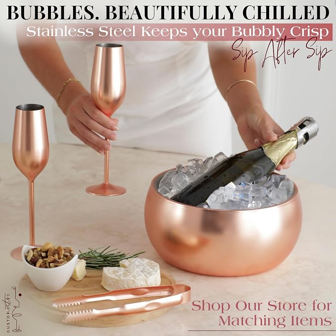 Gusto Nostro Stainless Steel Rose Gold Champagne Flutes Set of 2 - Unbreakable, Colorful Metal Champagne Glasses - Modern Toasting Flutes - Luxury Wedding Gifts for Couple - Wedding Registry Idea