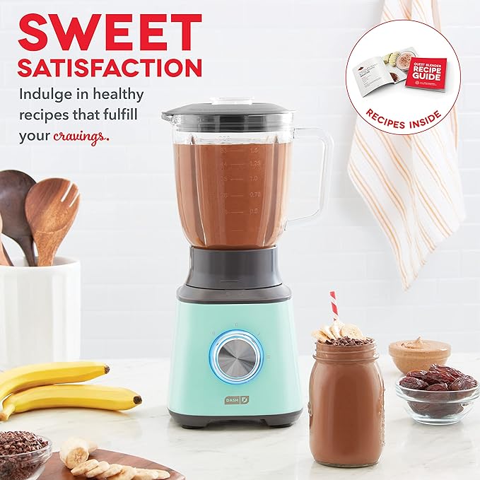 Dash Quest Blender for Smoothies and Shakes - 600W Kitchen Blender with 1.5-Liter Glass Pitcher, Stainless Steel Blades, 3 Speeds + Pulse for Frozen Drinks and Soups-Aqua