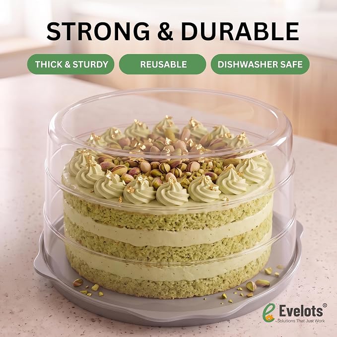 Evelots 2-Pack 12-Inch Airtight Cake Container with Lid - Portable Carrier for Pies, Cakes, Cupcakes & More - BPA-Free Clear Plastic - Secure & Easy Transport