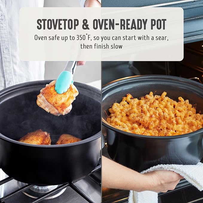 GreenLife 6QT Ceramic Slow Cooker, PFAS-Free, Programmable, Removable Healthy Nonstick Pot for Family Meals, Sear on Stovetop, Keep Warm, Digital Timer, Dishwasher Safe Crock, Turquoise