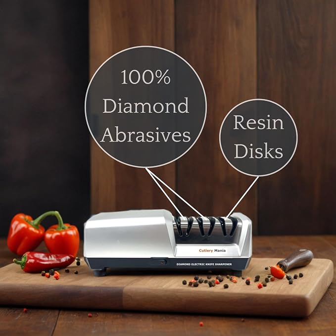Simple Sharp Professional Electric Knife Sharpener | 3 Stage Precision Sharpening System for Straight and Serrated Blades with Diamond Abrasives | Effortless Precision Sharpening (Silver)
