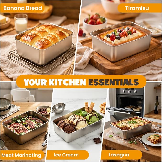 12 Pack Loaf Pans for Baking Bread,9×5In Stainless Steel Loaf Pan | Bread Loaf Tins for Homemade Bread Brownies, Meatloaf, Lasagna Cake, Sturdy, Oven, Dishwasher Safe, Silver