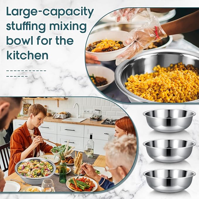 Nuogo 4 Pcs Stainless Steel Mixing Bowls Metal Mixing Bowls Extra Large Basin Salad Basin Deeper Edge Dishwasher Safe Mirror Finish for Home and Commercial, Silver (24 Inch 30 Qt)