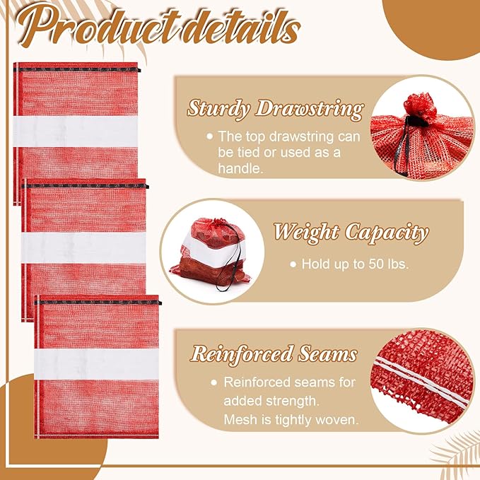 250 Pcs Onion Bags Reusable Mesh Produce Storage with Drawstring Firewood Bags Onion Potato Storage Sacks for Garden Vegetable Fruit Produce Packaging Supplies (22 x 24 Inch)