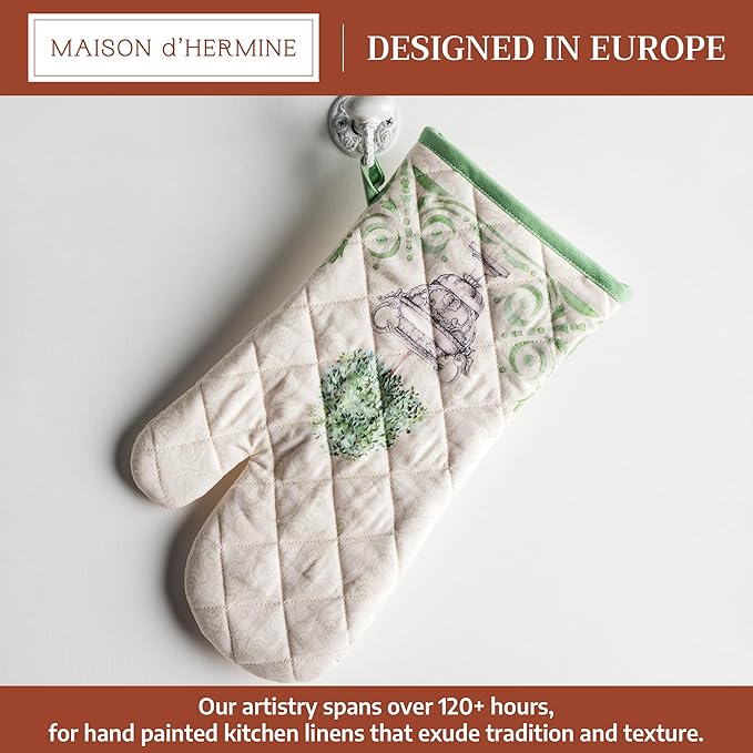 Maison d'Hermine Oven Gloves 100% Cotton Oven Mitt 7" x 13" with Loop Heat Resistant BBQ Cooking Gloves Baking Grilling Gifts for Mothers Day Spring/Summer (Pack of 1, Jardin Du Roy)