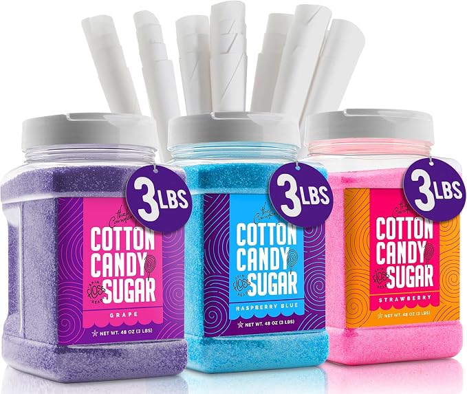 The Candery Cotton Candy Floss Sugar (3-Pack) Includes 100 Premium Cones (3-Pack 46oz with 100 Cones)