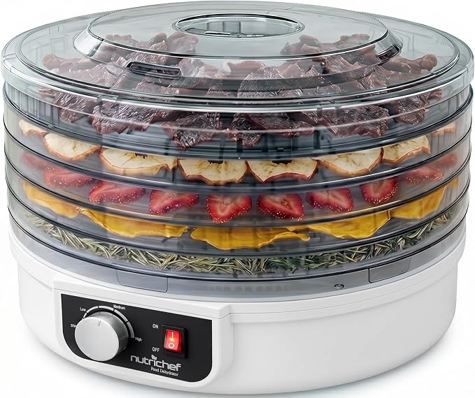 NutriChef Food Dehydrator Machine | Dehydrate Beef Jerky, Meats, Mushrooms, Fruits & Vegetables | Great For At Home Use | Uses High-Heat Circulation for Even Dehydration | 5 Easy to Clean Trays.