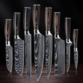 SENKEN 8-piece Premium Japanese Kitchen Knife Set with Laser Damascus Pattern - Imperial Collection - Chef's Knife, Santoku, Bread, Paring & More, Ultra Sharp for Very Fast Cutting