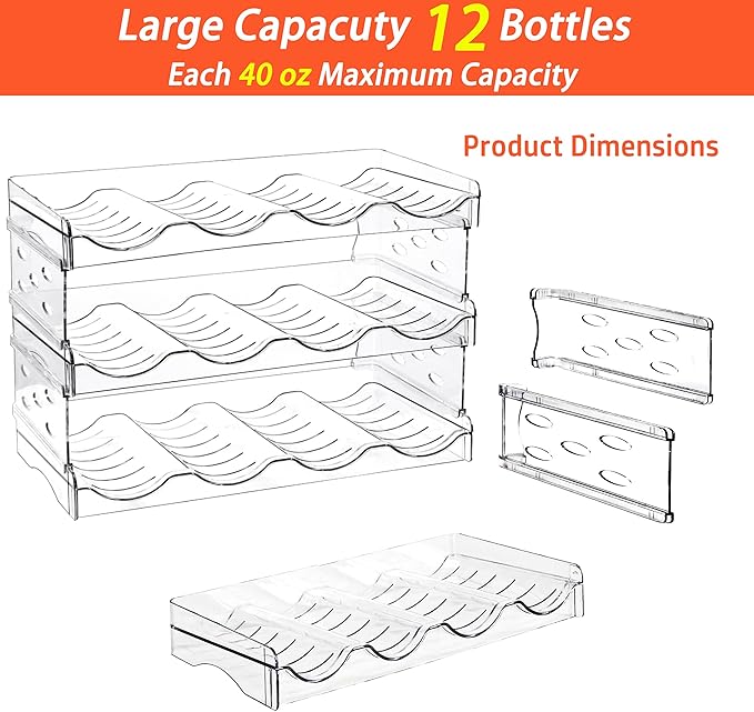 Stackable Wine Rack,Wine Bottle Holder for Inside Cabinet,for Pantry,Refrigerator,Countertop Organization-3 Tiers for 12 Bottles