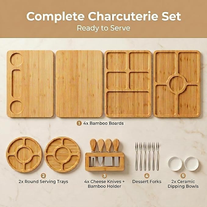 SPATIX Bamboo Charcuterie Boards Set Large Cheese Board Set with Charcuterie Accessories Perfect Birthday Gifts for Couple and House Warming Gifts New Home Gift