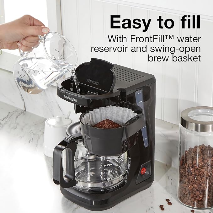 Proctor Silex Digital & Programmable FrontFill 12 Cup Drip Coffee Maker | Glass Carafe | Compact | Auto Shutoff | Black & Silver | 43685PS