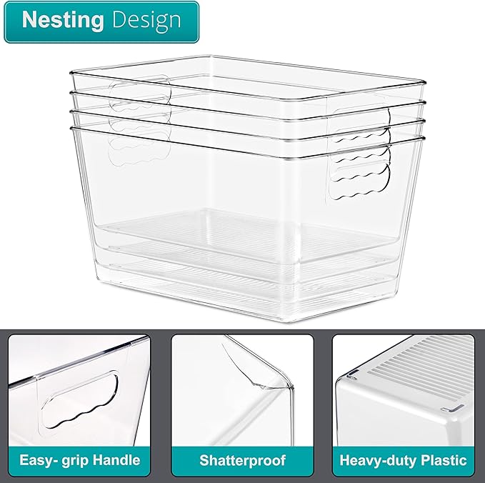 Sorbus Clear Storage Bins with Lids, 10 Pack Large Organization Bins with Handles – Clear Stackable Storage Containers for Storage, Pantry, Fridge, Cabinet, Closet & Kitchen Organization – BPA-Free