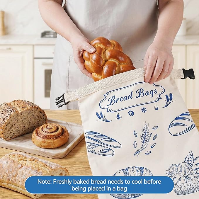 OTraki 2 Pack Beeswax Bread Bags for Sourdough Homemade Bread, Reusable Natural Cotton Beeswax Bag Portable Food Storage Cloth Bag to Keep Loaves Fresh Longer, 17×13 Inch & 14×8 Inch