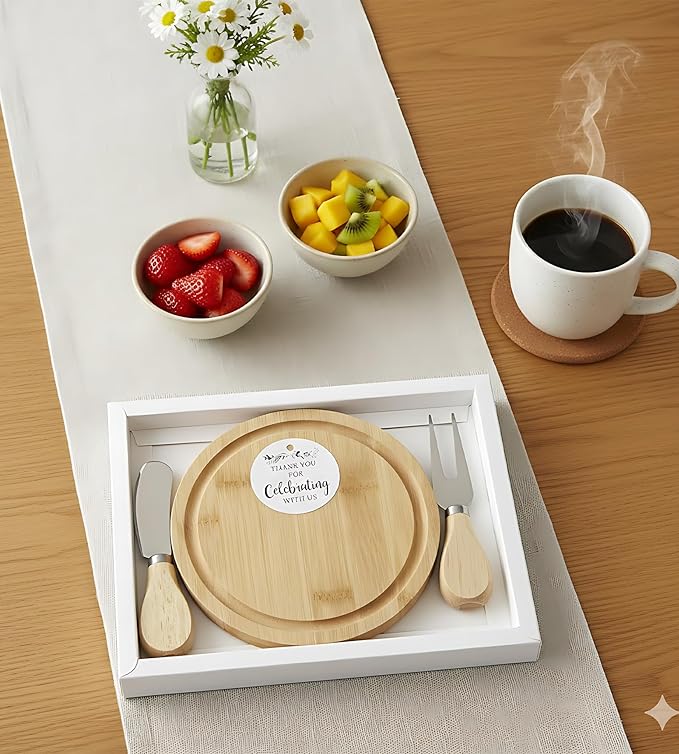 8-Pack Small Personal Charcuterie Cheese Board Set & Serving Tray- 6 Inch Mini Bamboo Plates with Knives & Forks, Ideal Gift Package for Large Gatherings, Wedding, Baby Shower Party