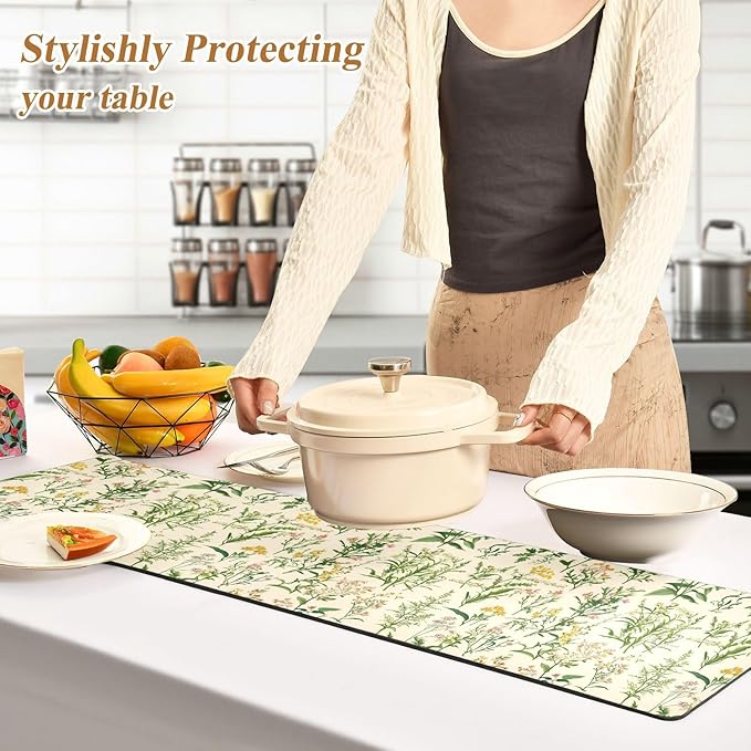 Herbaceous Plants Flowers Trivet Table Runner Heat Resistant 230F for Hot Dishes Pots Plates Kitchen Dining Table Protector Decorative 39.37 X 11.8 Inch