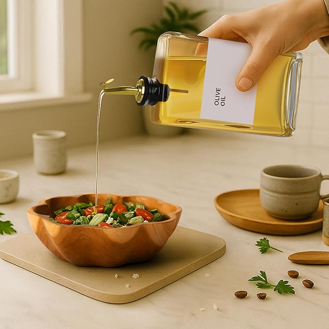 Spaceneat Olive Oil Dispenser Bottle - Includes 44 Kitchen Essential Labels - Cooking Oil Bottles for Kitchen, Coffee Syrup Dispenser - Pourer Spout with 11.8 fl oz Glass Container Cruet - 4pcs, Gold