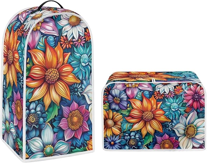 Bright Blossoms Dust Cover Set Washable Coffee Maker Appliance Blender Covers Boho Mandala Floral Bread Maker Toaster Protection Kitchen Accessories