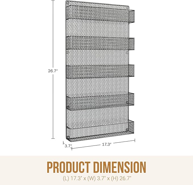 SPICE RACKS Organizer - Country Rustic Wire Style - Great Storage for Pantry, Cabinet and Kitchen - Wall Mounted 5 Tier Shelves