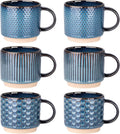 GBhome 12 OZ Stackable Coffee Mugs Set of 6, Ceramic Coffee Cups with Texture Patterns for Man,Woman,Dad,Mom, Modern Coffee Cups for Latte/Cappuccino/Cocoa. Dishwasher&Microwave Safe