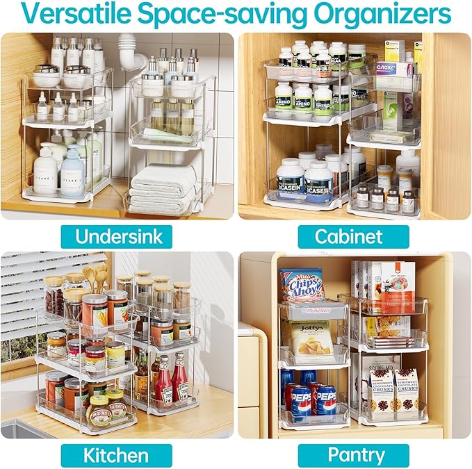 Delamu 2 Sets 3-Tier Bathroom Organizer and Adjustable 6-Tier Metal Over the Door Pantry Organizer