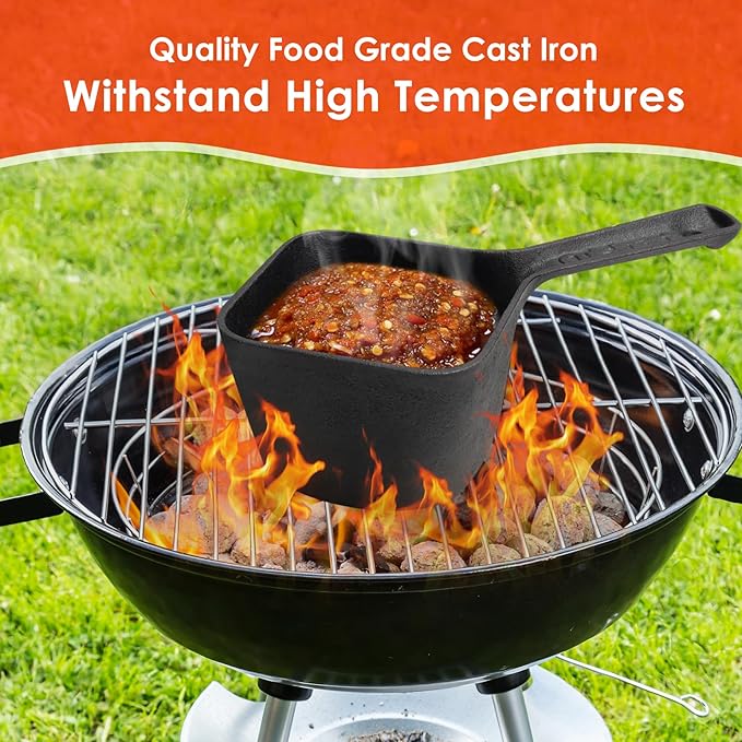 SafBbcue Cast Iron BBQ Sauce Pot and Mop Brush Set,Barbecue Cooking Accessories Heat Preservation Heavy Basting Pot & Mop with 4Pcs Heads for Big Green Egg Grill Grilling