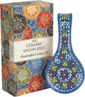 BCS Ceramic Spoon Rest, Large 9” Hand Painted Spoon Holder for Stove Top & Kitchen Counter, Dishwasher Safe & Heat Resistant Utensil Holder, Floral Kitchen Decor, Handmade Pottery