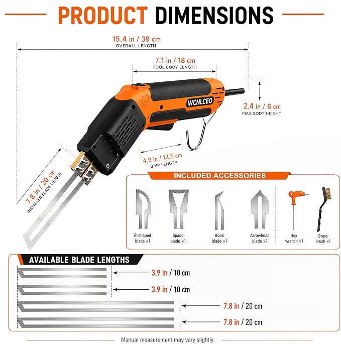 Electric Hot Knife Foam Cutter Kit, Hot Knife Cutting Tool with 8 Blades, R-Shaped Blade, Spade Blade,1.79 in, 3.9in and 7.8 in Blades, Hex Wrench and Brass Brush for Styrofoam, EVA Foam, Foam Board