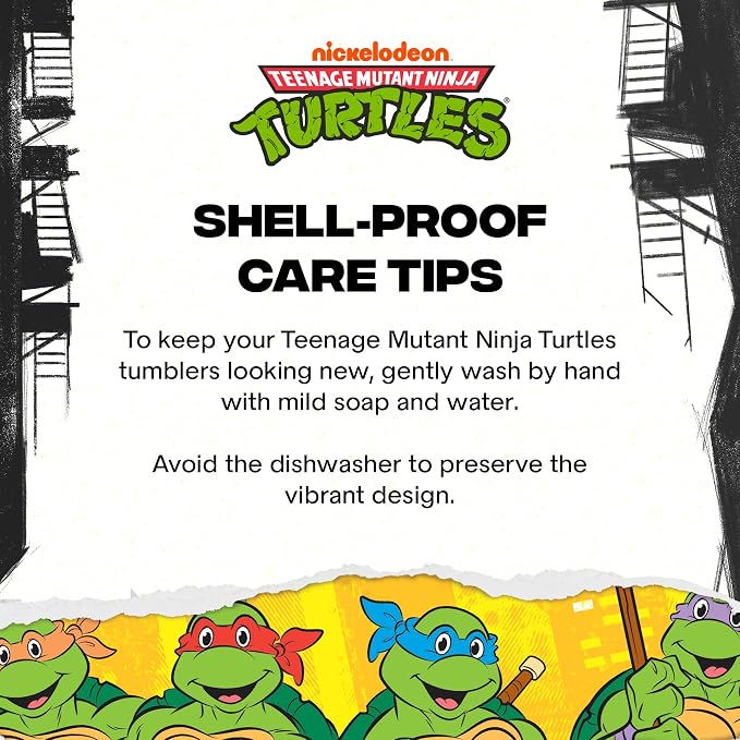 Dragon Glassware x Teenage Mutant Ninja Turtles Insulated Tumbler, 24 oz | Vacuum Insulated Stainless Steel Tumbler with Straw & Lid; Double Walled TMNT Tumbler with Straw Topper; Ninja Turtle Cup