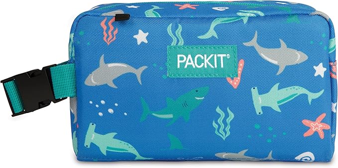 PackIt Freezable Small Insulated Snack Box, Sea Shark, with EcoFreeze Technology (Built-in Ice Pack), Mini Cooler or Small Lunch Bag, For Fresh Snacks On the Go, for Work, Gym, or Travel