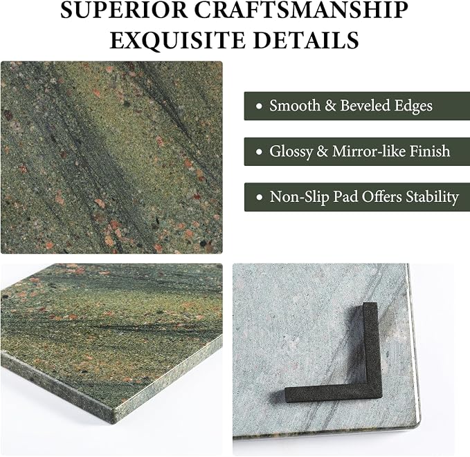 Koville Marble Cutting Board for Kitchen, 12x8 Inches Stone Slab Pastry Cheese Board, Rectangular Serving Tray for Bathroom Countertop, Marble Vanity Tray for Jewelry Cosmetics Perfume (Green)